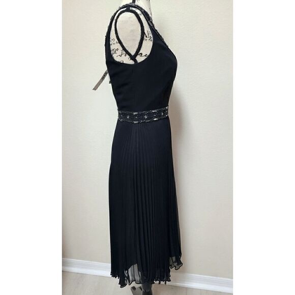 LAUNDRY BY SHELLI SEGAL Black Beaded V-Neck Pleated Dress NEW MSRP $340 SIZE 2 - Picture 12 of 17